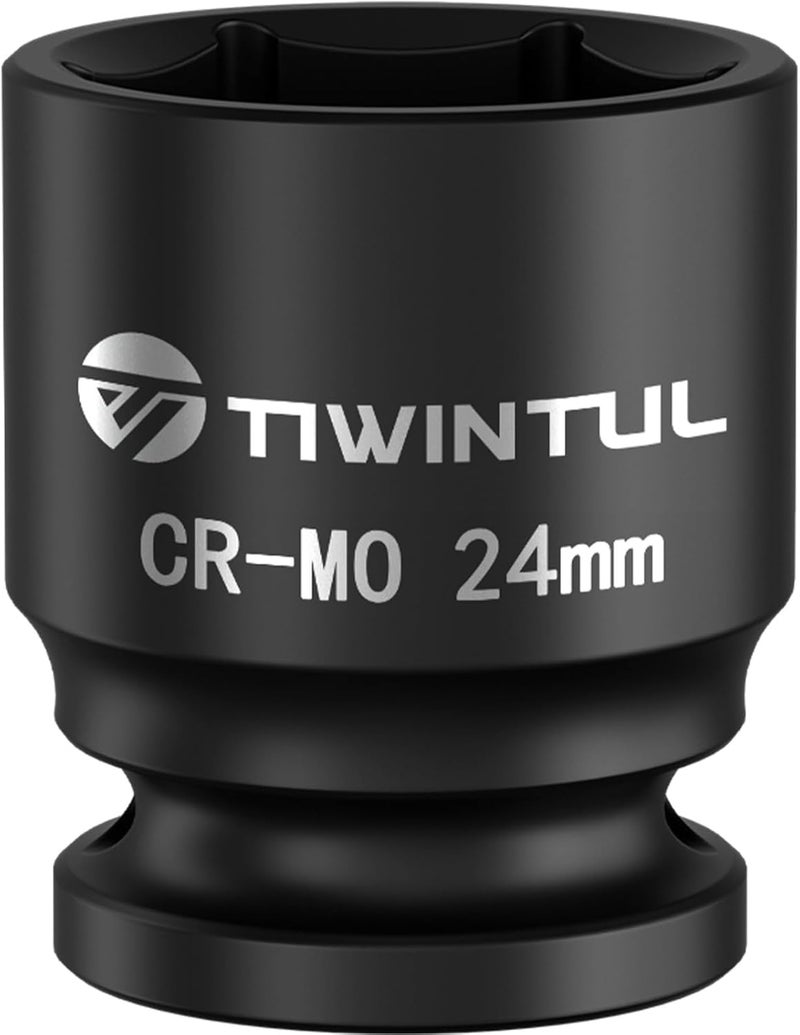 TIWINTUL 24mm Impact Socket 1/2 Inch Drive, Heat-Treated Chromium-Molybdenum Steel Impact Socket, 6 Point Design, ANSI Standards, Metric, Axle Nut Socket for Automotive and Machinery Maintenance - Image 1